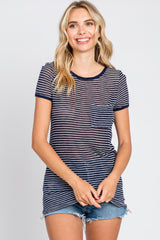 Navy Blue Striped Lightweight Short Sleeve Maternity Top