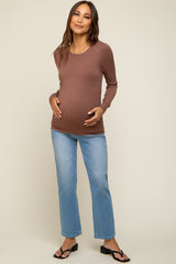 Mocha Knit Long Sleeve Maternity Top