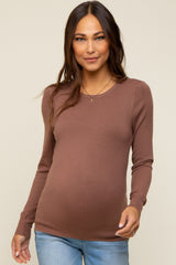 Mocha Knit Long Sleeve Maternity Top