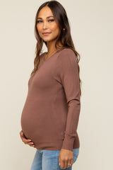 Mocha Knit Long Sleeve Maternity Top