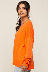 Orange Knit V-Neck Long Sleeve Top