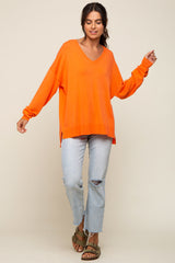 Orange Knit V-Neck Long Sleeve Top