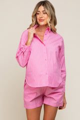 Pink Striped Button Up And Short Maternity Set