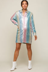 Multi-Color Sequin Collared Button Down Maternity Dress