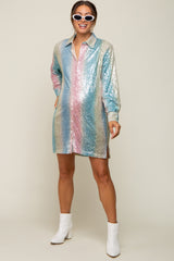 Multi-Color Sequin Collared Button Down Maternity Dress