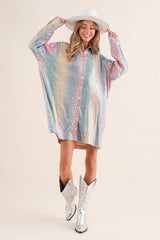 Multi-Color Sequin Collared Button Down Dress