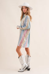 Multi-Color Sequin Collared Button Down Dress