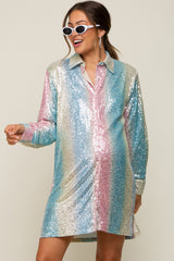 Multi-Color Sequin Collared Button Down Maternity Dress