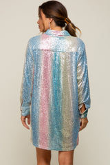 Multi-Color Sequin Collared Button Down Maternity Dress