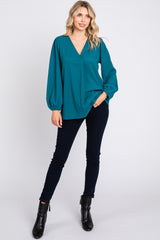 Teal Textured Long Sleeve Blouse