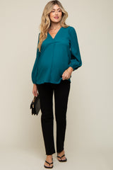 Teal Textured Long Sleeve Maternity Blouse