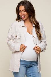 Taupe Houndstooth Button Up Maternity Shacket