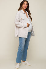 Taupe Houndstooth Button Up Maternity Shacket