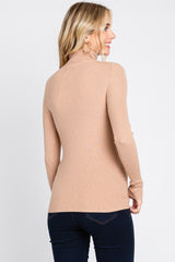 Mocha Ribbed Fitted Long Sleeve Top