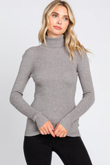 Heather Grey Ribbed Fitted Long Sleeve Maternity Top