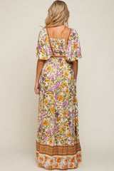 Cream Floral V-Neck Maternity Maxi Dress