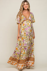 Cream Floral V-Neck Maternity Maxi Dress