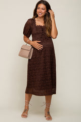 Brown Lace Cutout Maternity Midi Dress