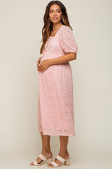 Light Pink Lace Cutout Maternity Midi Dress