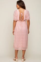 Light Pink Lace Cutout Maternity Midi Dress