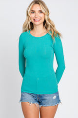 Turquoise Ribbed Long Sleeve Maternity Top