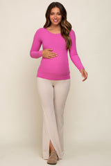 Fuchsia Ribbed Long Sleeve Maternity Top