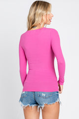 Fuchsia Ribbed Long Sleeve Top