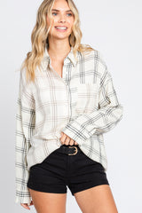 Ivory Gauze Plaid Maternity Button Up Top