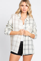 Ivory Gauze Plaid Button Up Top