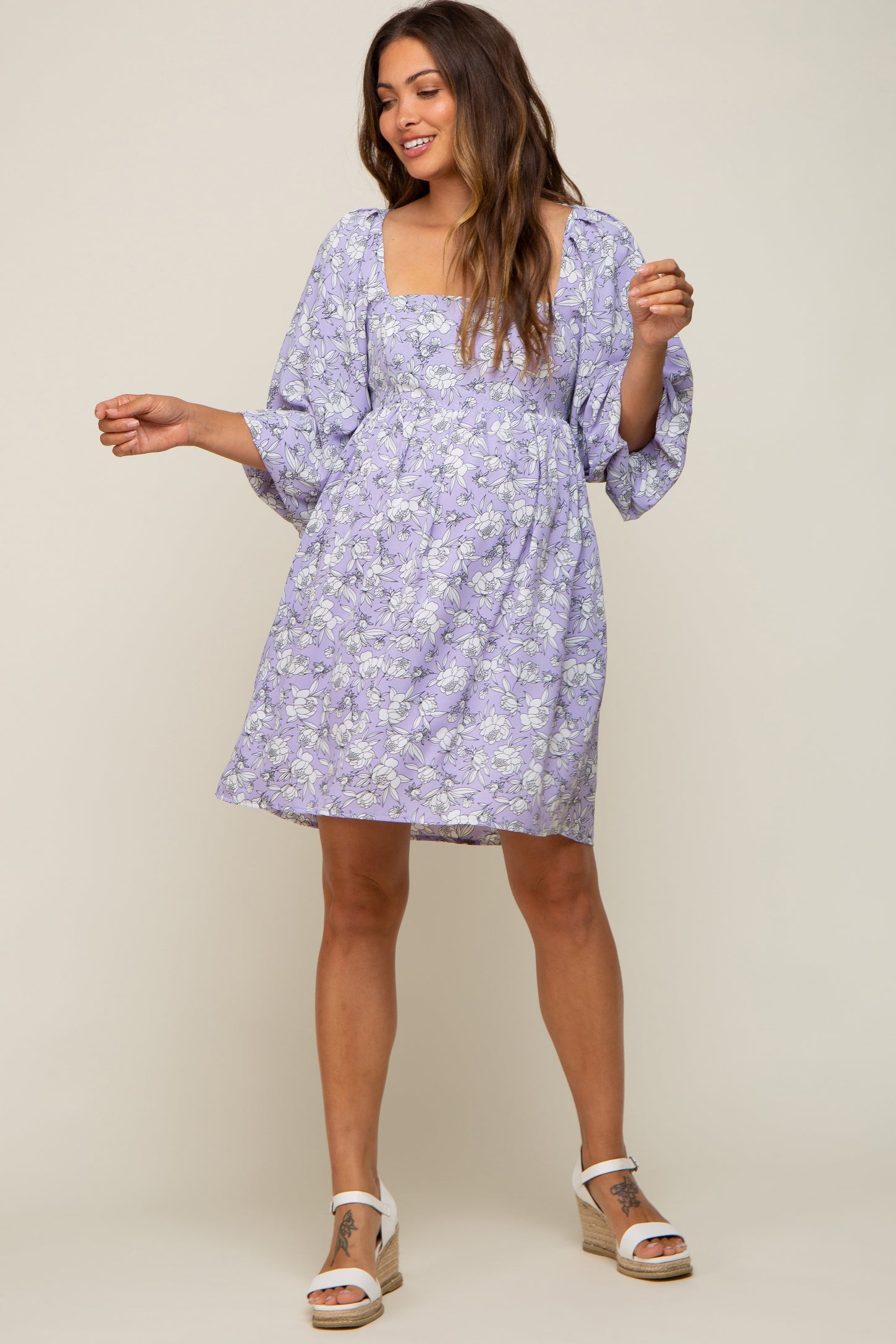 Lavender Floral V-Neck Dress– PinkBlush