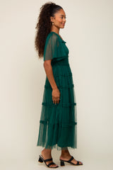 Forest Green Ruffled Mesh Maxi Dress