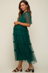 Forest Green Ruffled Mesh Maternity Maxi Dress