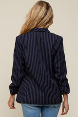 Navy Blue Pinstriped Maternity Blazer