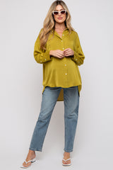 Lime Striped Button Up Maternity Top