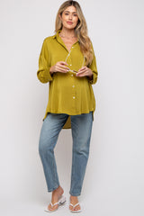 Lime Striped Button Up Maternity Top