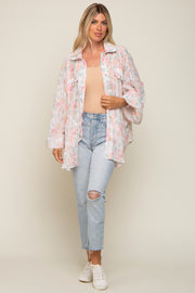 Pink Pleated Floral Oversized Blouse