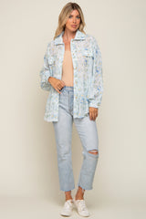 Blue Pleated Floral Oversized Blouse