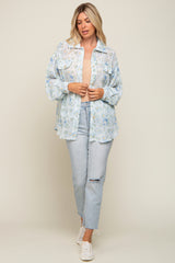 Blue Pleated Floral Oversized Blouse