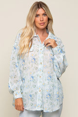 Blue Pleated Floral Oversized Maternity Blouse