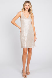 Beige Sequin Sleeveless Dress