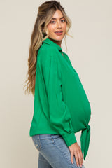 Green Collared Button Down Knotted Maternity Shirt