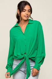 Green Collared Button Down Knotted Shirt