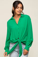 Green Collared Button Down Knotted Maternity Shirt