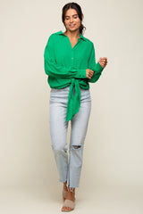 Green Collared Button Down Knotted Shirt