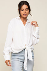 White Collared Button Down Knotted Maternity Shirt