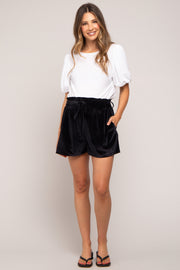 Black Velvet Sash Tie Maternity Shorts