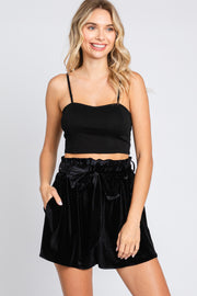 Black Velvet Sash Tie Shorts