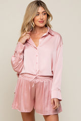 Mauve Satin Button Down Maternity Short Sleep Set