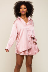 Mauve Satin Button Down Maternity Short Sleep Set