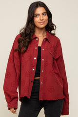 Rust Floral Embroidered Shirt Jacket